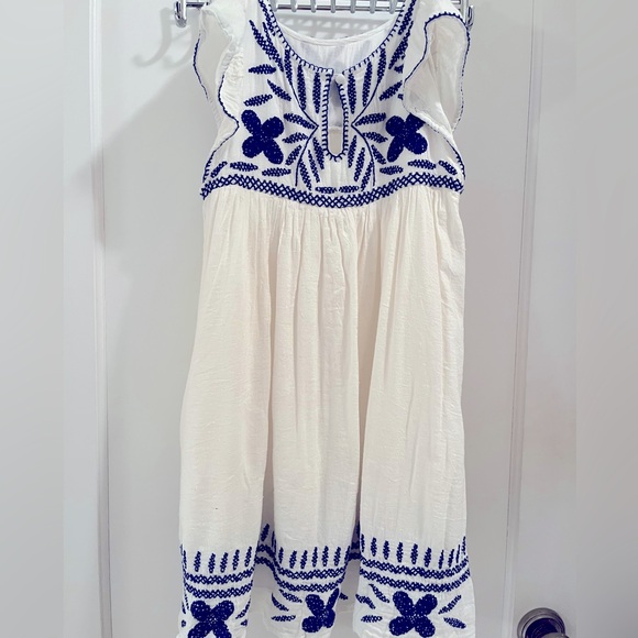 Stunning Urban Outfitters Mama Mia Embroidered white and blue lined dress - Picture 4 of 9